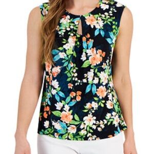 Kasper Floral Sleeveless Blouse - Black and Multicolor